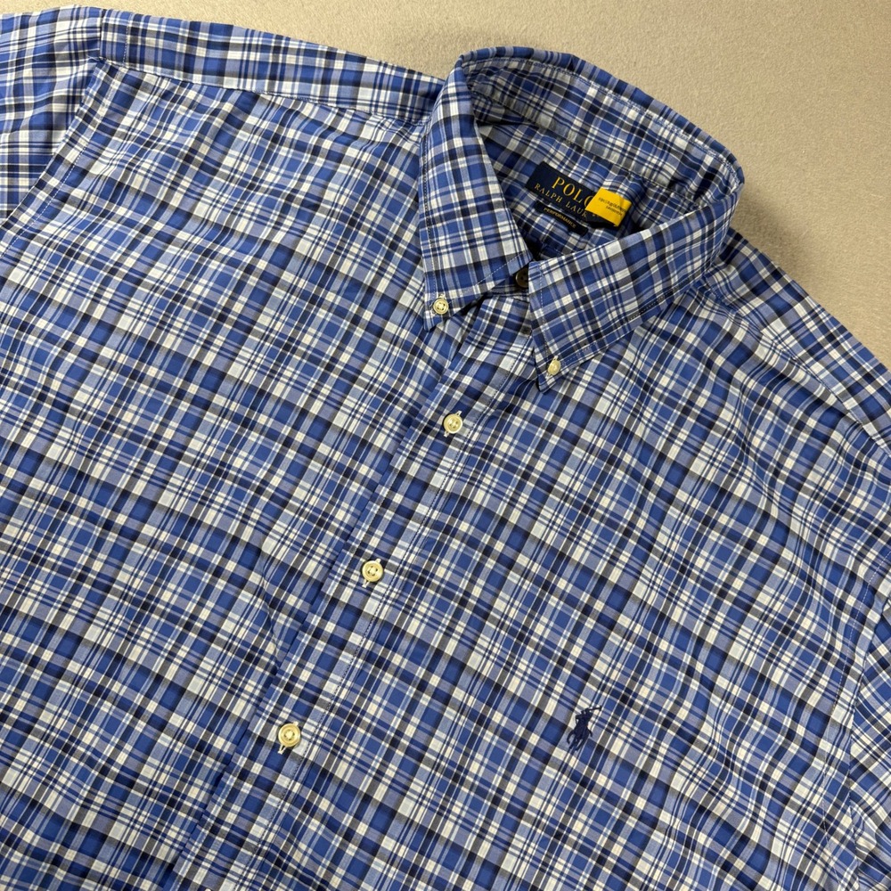 Polo Ralph Lauren Performance Shirt Mens XLT Blue Plaid Short Sleeve Button Down